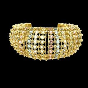 Sorrelli Swarovski Crystals Cuff Bracelet Multi-Color Gold Tone